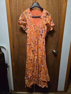 Orange with Flowers Women's Dress No Tags Size Small